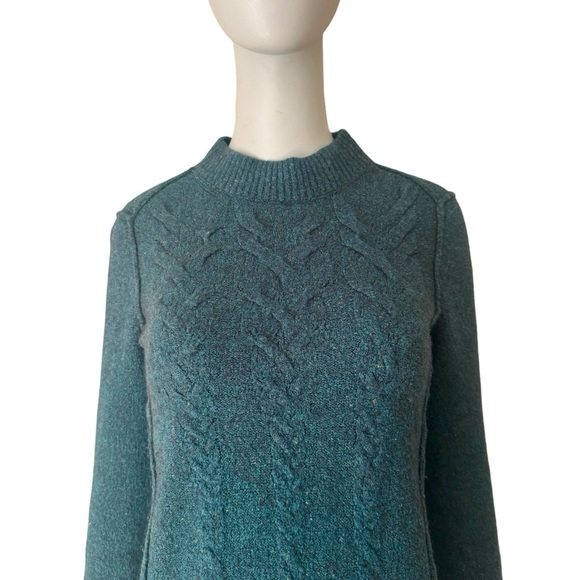 FREE PEOPLE Teal Blue Cable Knit Sweater Mock Neck Wool Blend Soft Size S - Picture 6 of 16